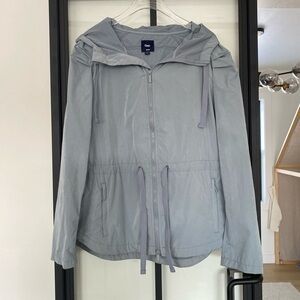 Gap Women's Gray Lightweight Hooded Jacket M Full Zip Drawstring Waist